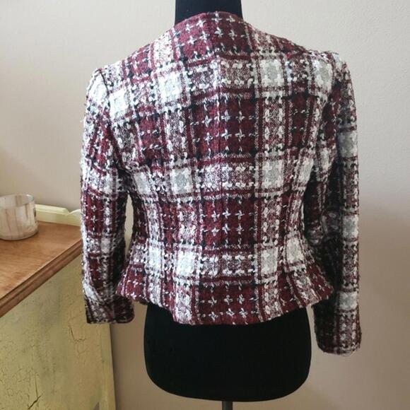 Tweed Blazer Illision lusion Jacket red white blck 6P Open Fringe - Picture 4 of 8